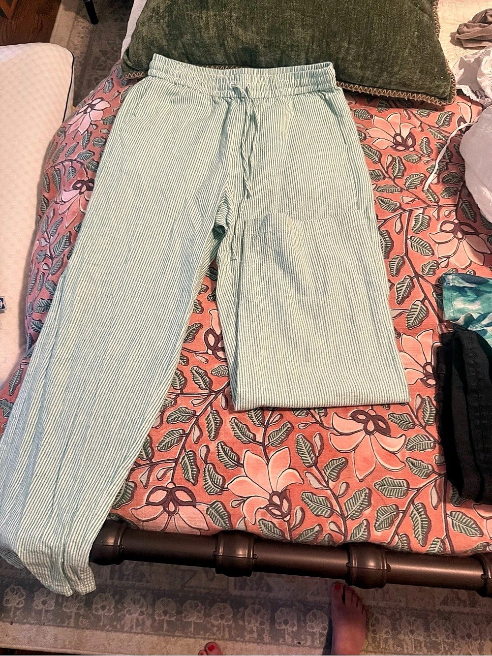J.Crew Striped Wide Leg Pants in Green & White